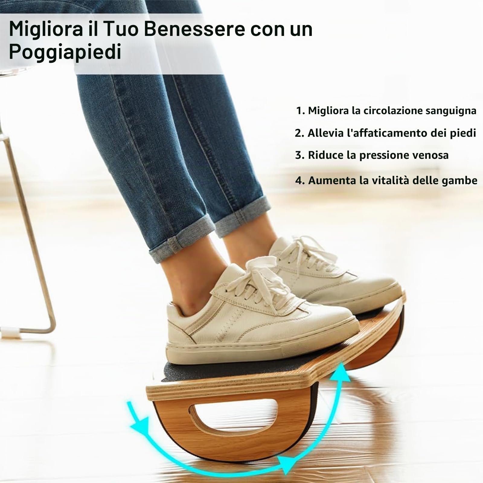 StrongTek Foot Rest Under Desk, Desk Footrest, Rocking Foot Nursing Stool, Rocker Balance Board, Natural Wood, Non-Slip, Ergonomic Pressure Relief for Posture Support, Home, Office Use (18Wx11L)