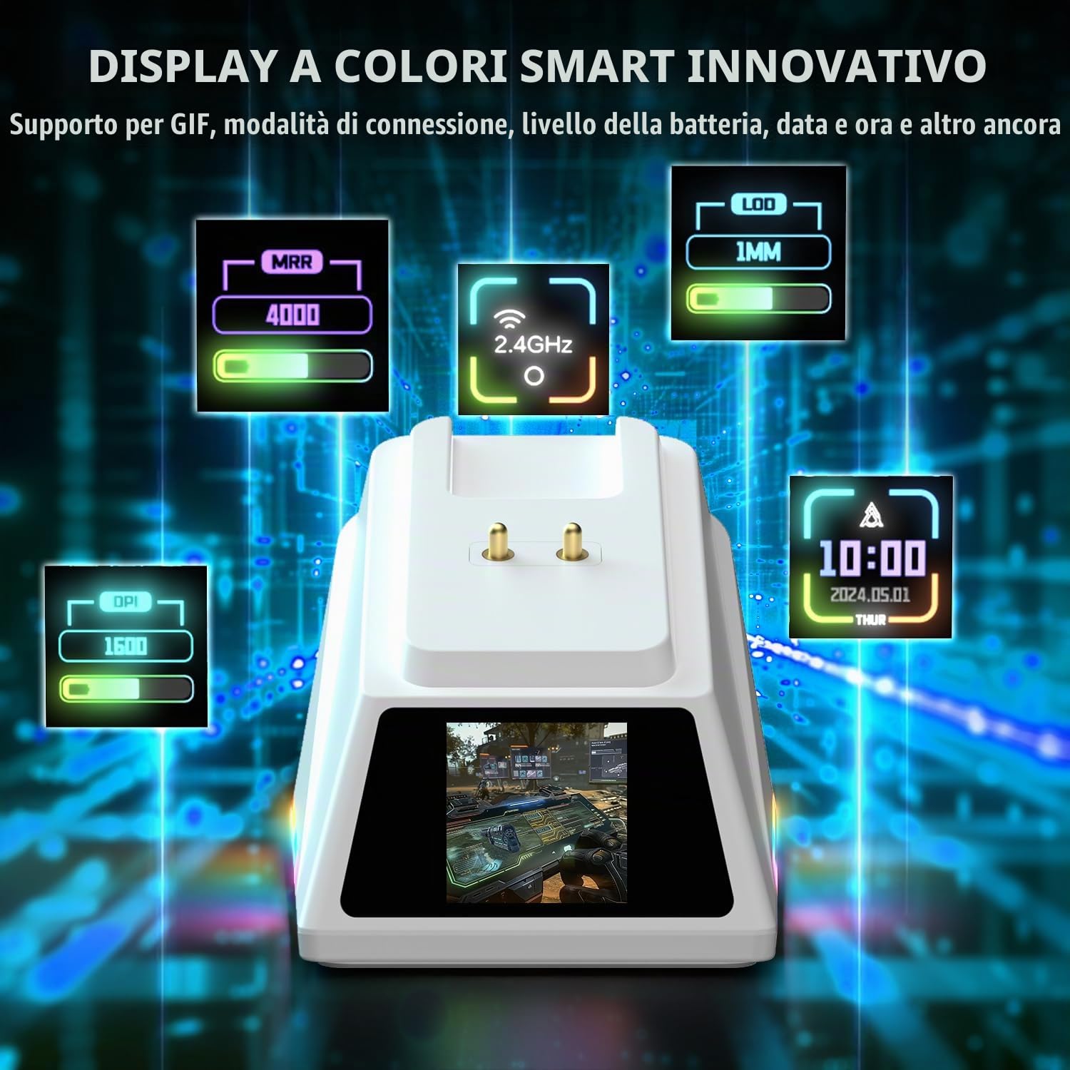 AJAZZ AJ159 APEX Mouse da Gioco Wireless 8K, dock di Ricarica Magnetico con Screen, Sensor Pixart PAW3950, 42K DPI, 56g Ultralight, HUANO Switch da 100 Milioni di Clic, Tri-Mode, per PC/MAC(Bianco)