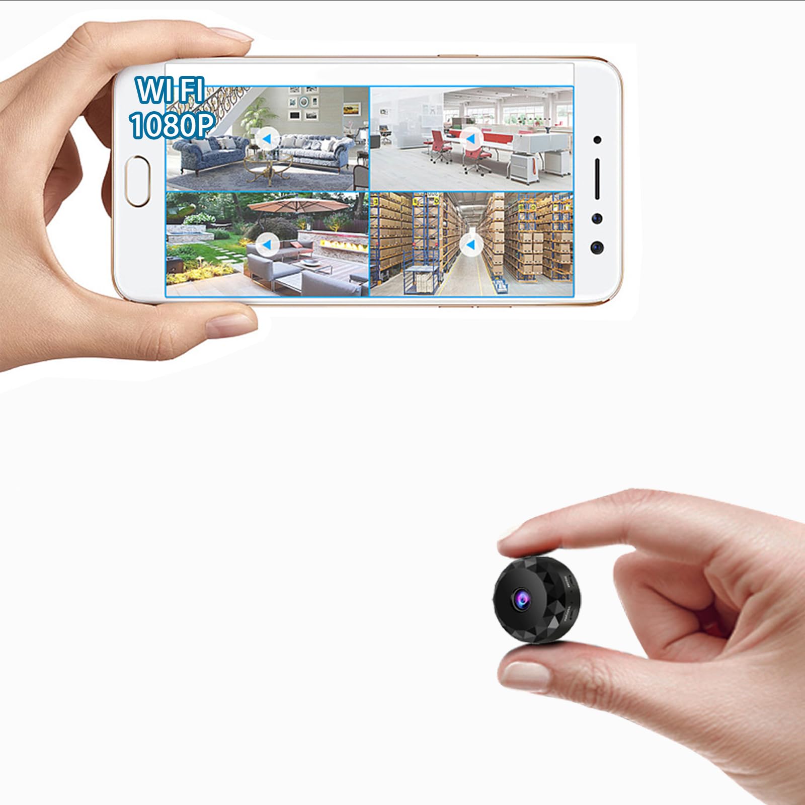 Camera Espion Mini sans Fil WiFi 1080P Caméra Espion Invisible Micro Petite Extérieur Discrete a Distance Maison de Interieur Extérieur Surveillance Spy Cam Grande Enregistrement Black