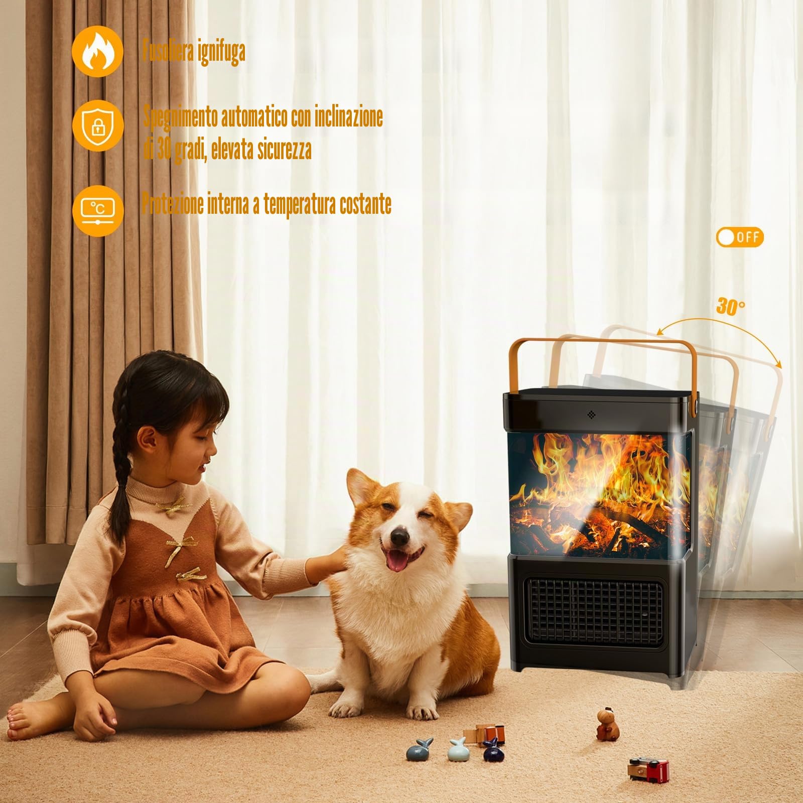 Termoventilatore a risparmio energetico, 2000 W, in ceramica PTC, oscillante a 80°, silenzioso, riscaldatore elettrico portatile con telecomando, termostato, timer da 12 ore, 3 modalità, protezione