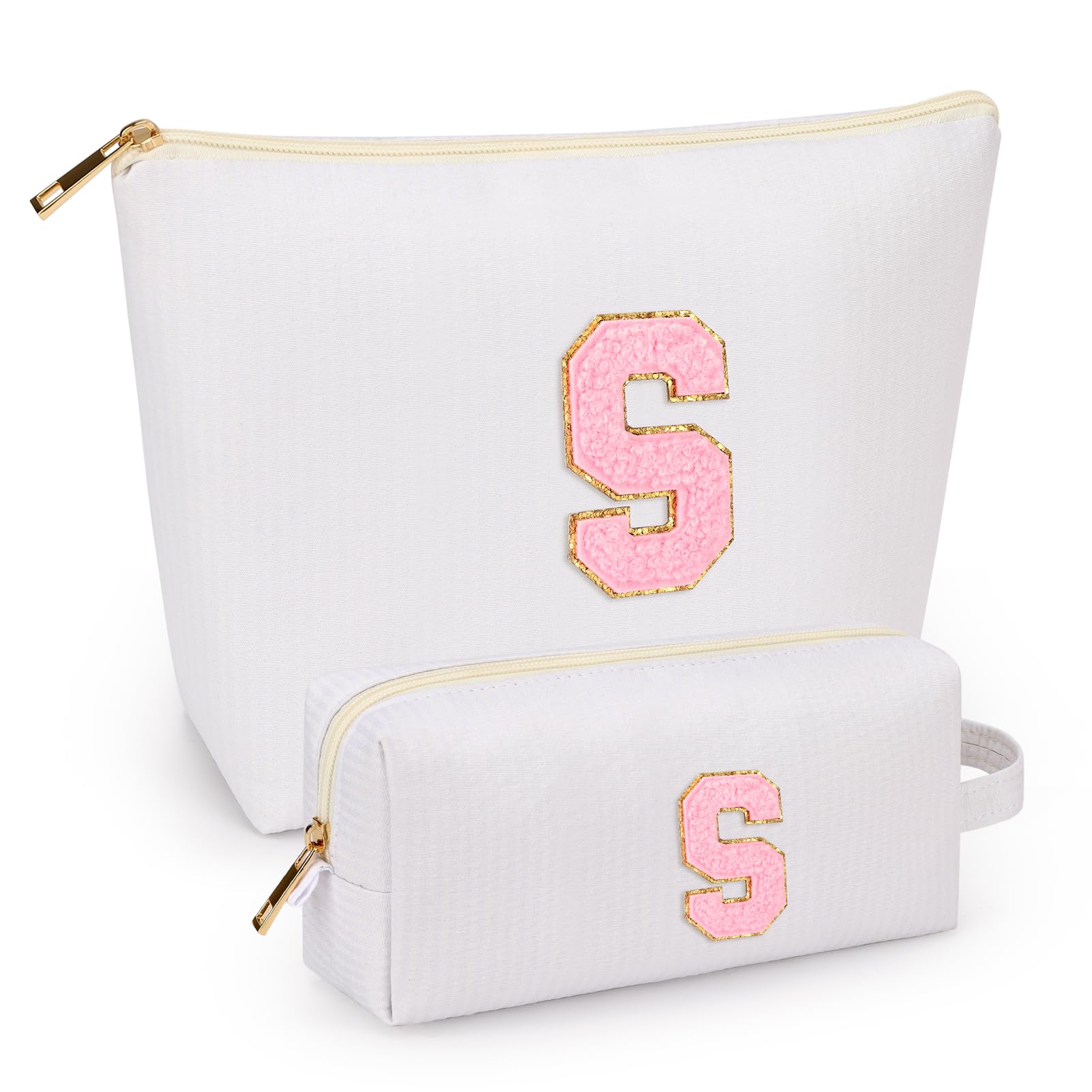 2 PCS Initial Makeup Bags for Women: Cosmetic Bag for Travel Toiletry - Birthday Gifts for 11 12 13 14 15 16 17 18 Years Old Girl Graduation Teacher