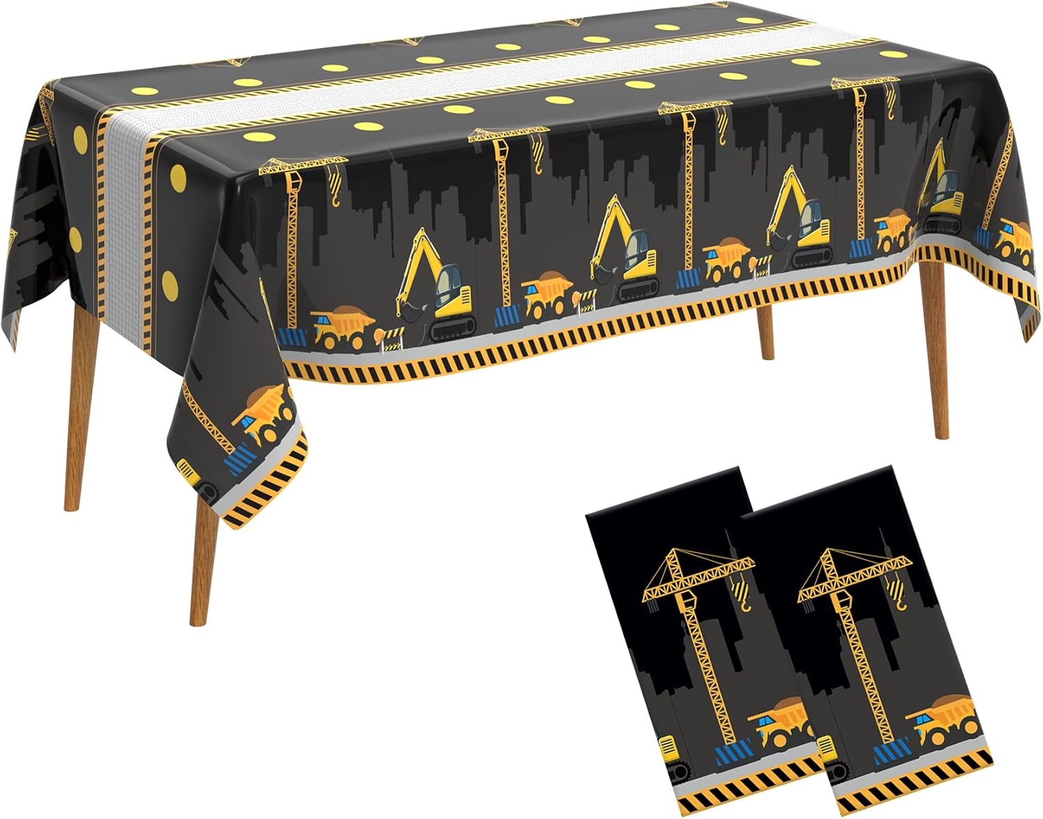 2 PCS Construction Table Cloth Plastic Disposable Construction Birthday Party Supplies Tablecloth Rectangle Dump Truck Table Covers for Kids Boys Construction Birthday Party Decorations, 54 x 108 Inch