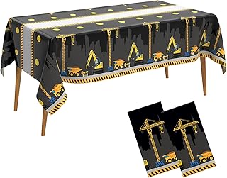 2 PCS Construction Table Cloth Plastic Disposable Construction Birthday Party Supplies Tablecloth Rectangle Dump Truck Table Covers for Kids Boys Construction Birthday Party Decorations, 54 x 108 Inch