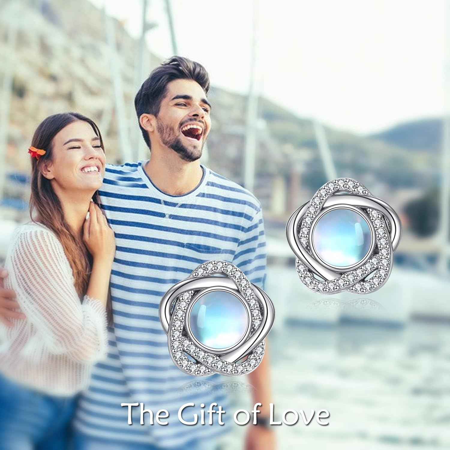 Moonstone Earrings for Women 925 Sterling Silver Irish Celtic Knot Hoop Earrings Leverback Jewelry Gifts