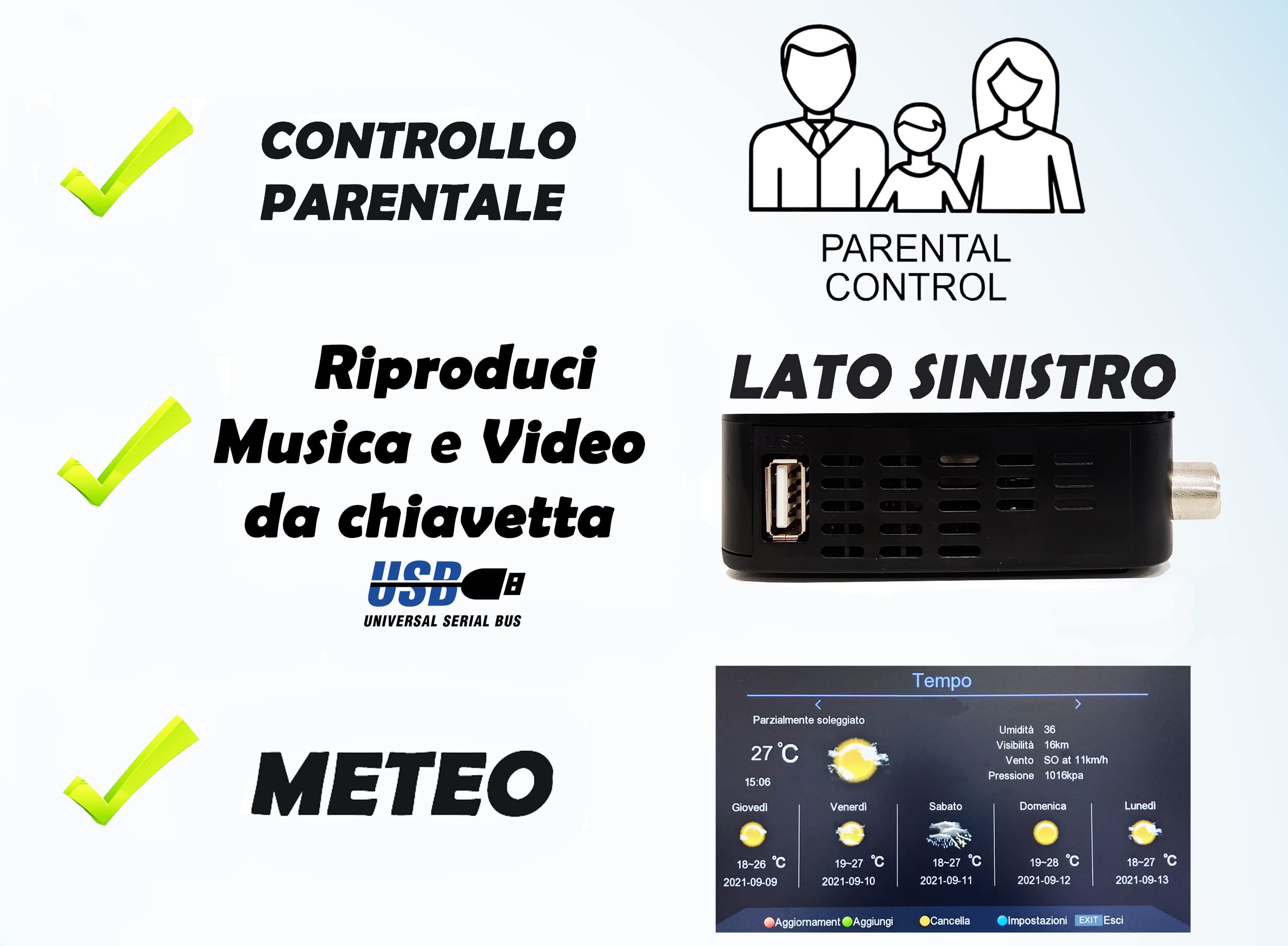 Decoder DVB-T2 HD 1080p SINTONIZZAZIONE AUTOMATICA Decoder Digitale terrestre 2024 HDMI HEVC Main 10 Bit H265 riceve TUTTI i canali gratuiti DOLBY-DIGITAL+ (GX1 (Senza Tasti sul display))