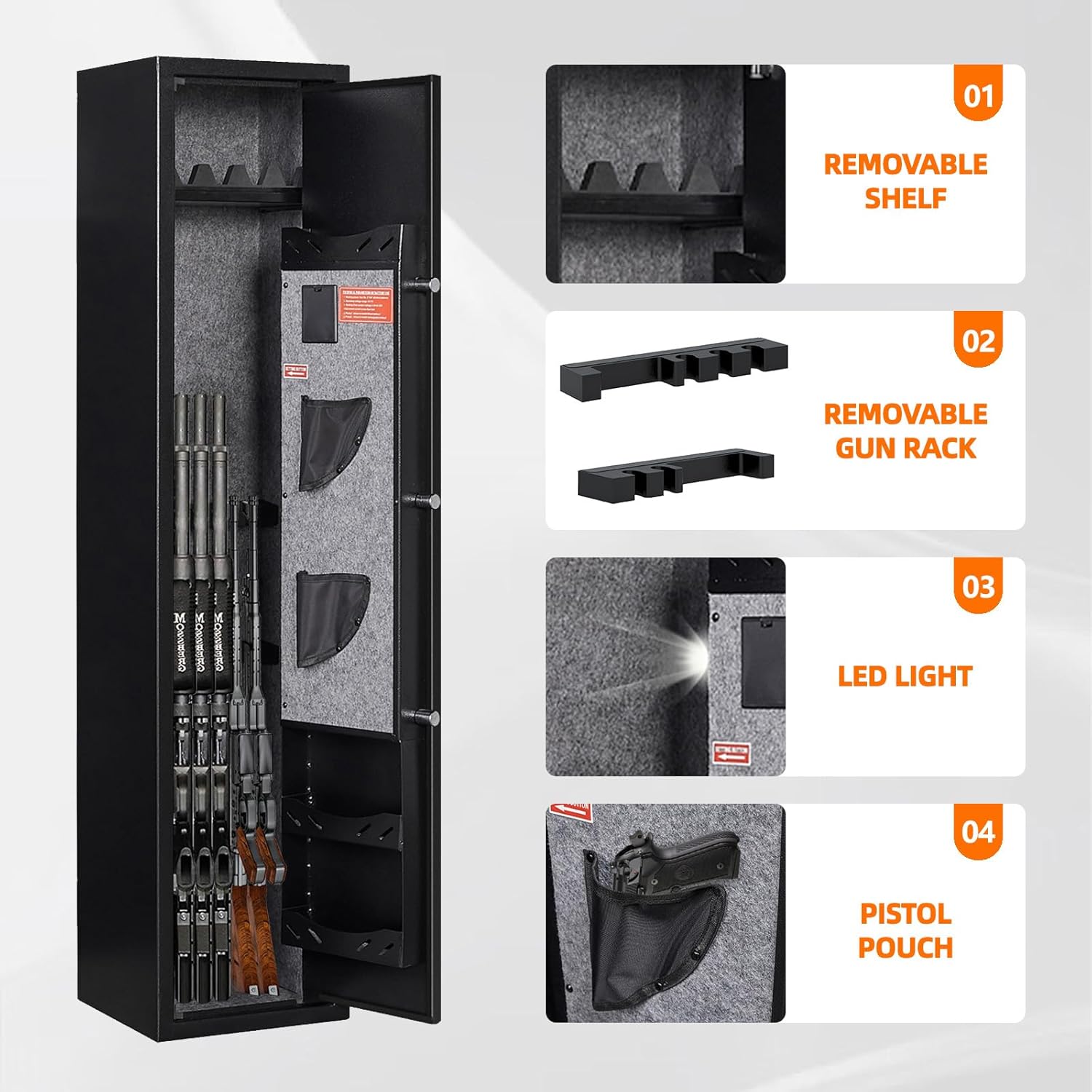 KAER 4-5 Gun Safe with Digital Keypad & Backup Keys, Gun Safe for Rifles and Pistols, Gun Cabinet with Removable Shelves for Shotguns, Long Gun Safes for Home (Assembled)