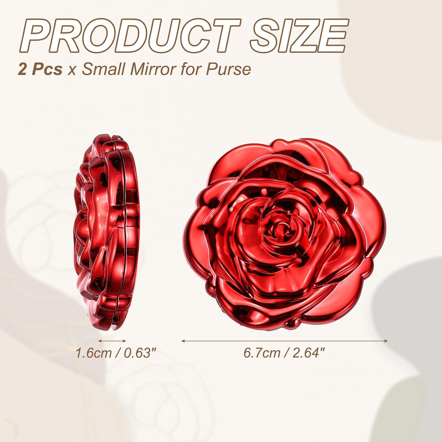 uxcell 2Pcs Rose Compact Mirror 1x/2x Round Magnifying Double-Sided Red image 2