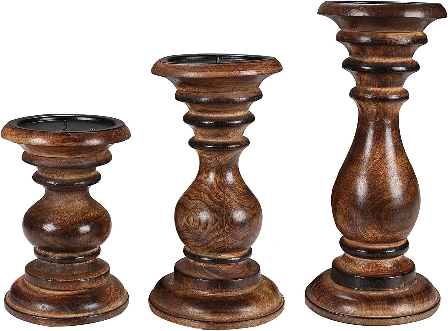 Candle Holder Stand Wooden, Candalbras, Candle Holders, Unity Candle Holders, Rounded Turned Colums, Country Style Idle Gift for Wedding, Party, Home, Spa - 10,8,6 Inch Set of 3 Grey Wash: Kitchen & Dining