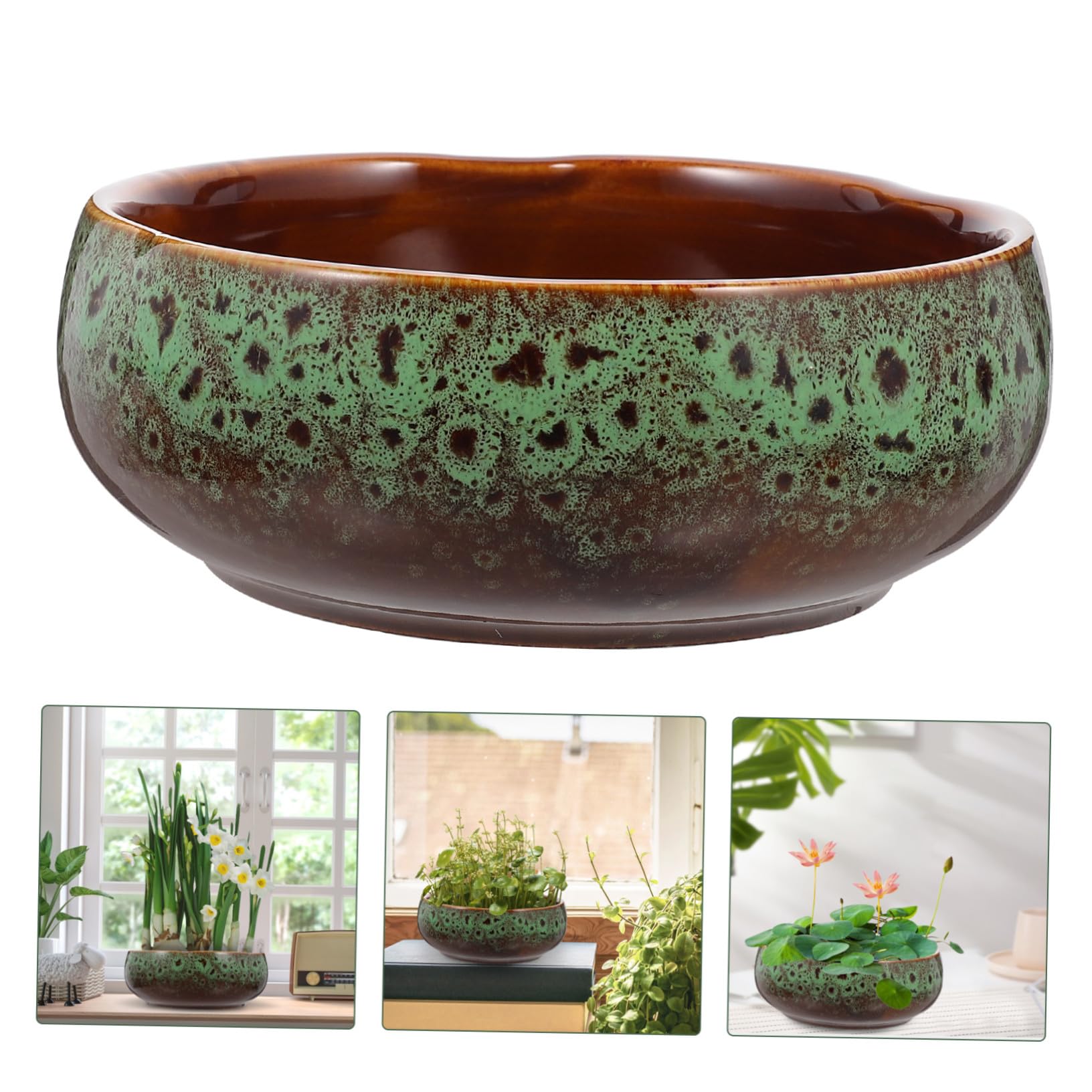 GANAZONO Pot de Fleurs en Céramique Hydroponique sans Trou pour Plantes D'intérieur, Jardinière Résistante Réservoir d'eau pour Balcon ou Jardin