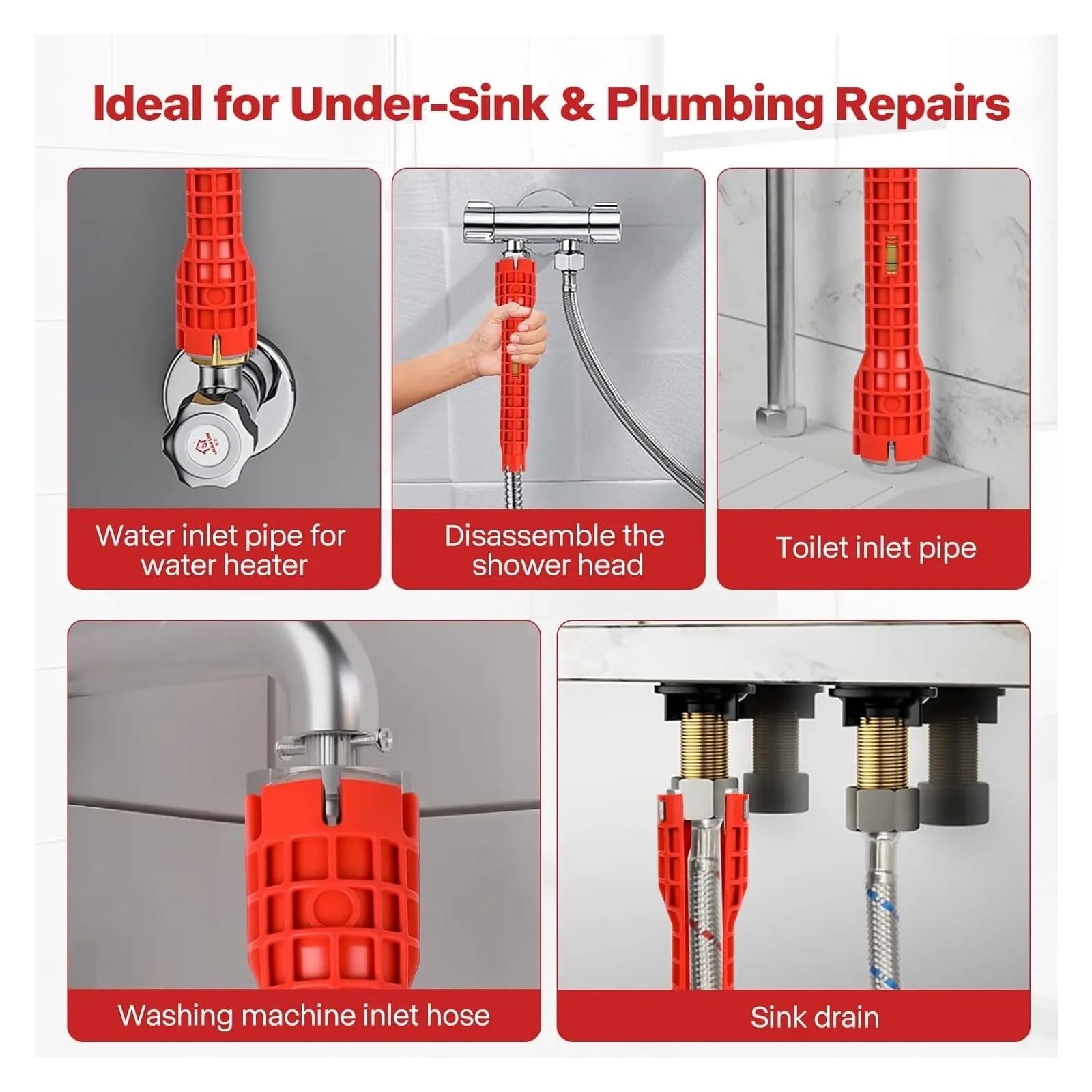 8 en 1 Sink Wrench Plumbing Tool with Level Bubble for Kitchen Bathroom (2pcs)