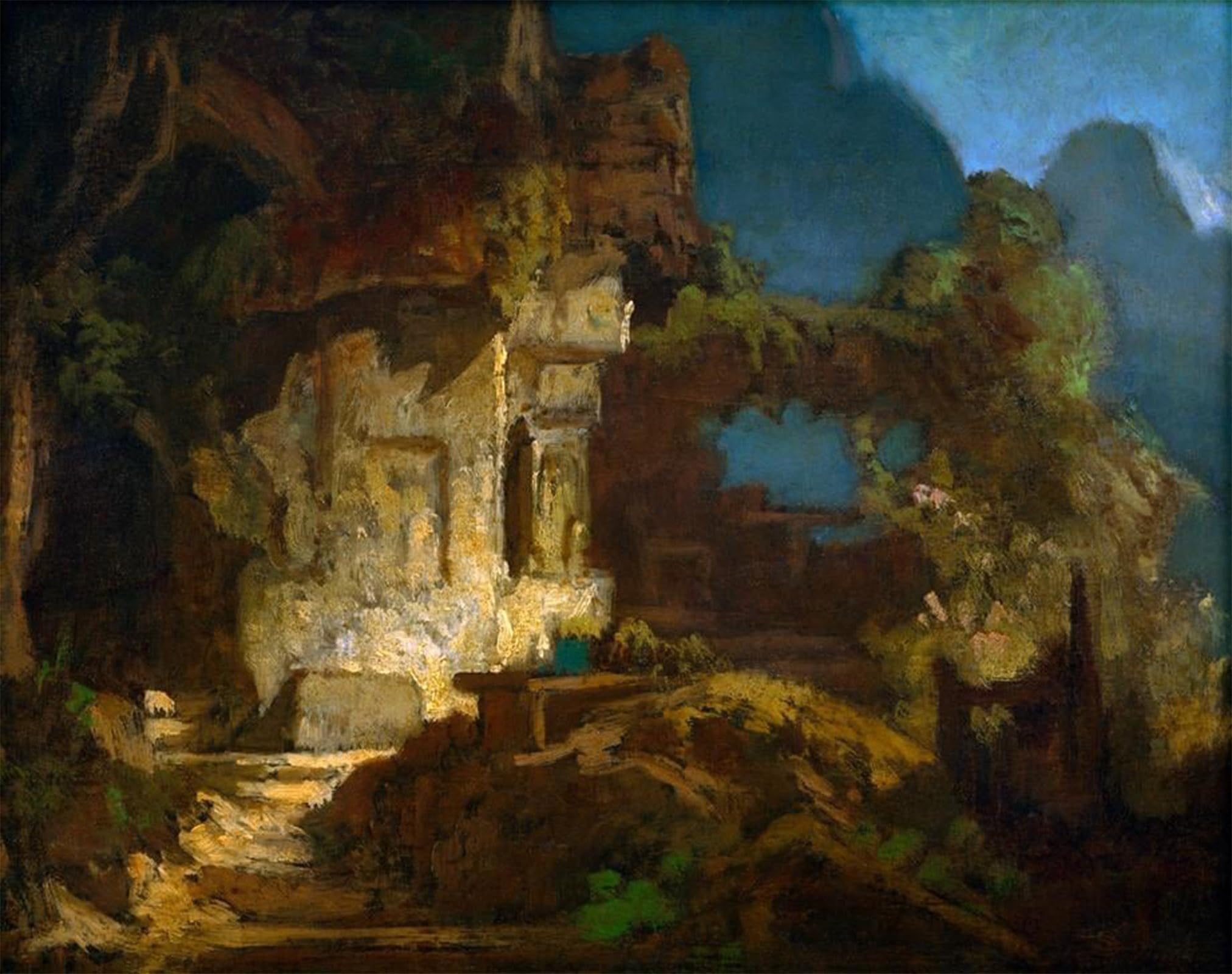 SERENDIPITP Aesthetic Poster Photo Wall Print Retro Picture Chapel at the rock by Carl Spitzweg Modern Wall Artwork for Home Decor 60x90cm