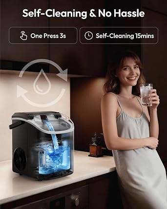 EUHOMY Nugget Ice Maker Countertop with Handle, 38lbs Daily Sonic Ice