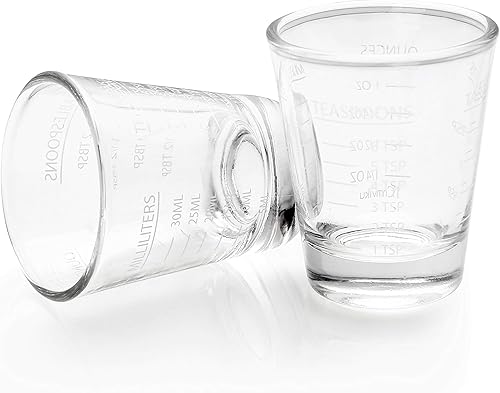 Miniatura 5 de BCnmviku -Vasos corto, taza medidora, taza de espresso, Líquido, vidrio pesado, vaso de vino 2 juegos de 26, para medición gradual 1 onza, 6