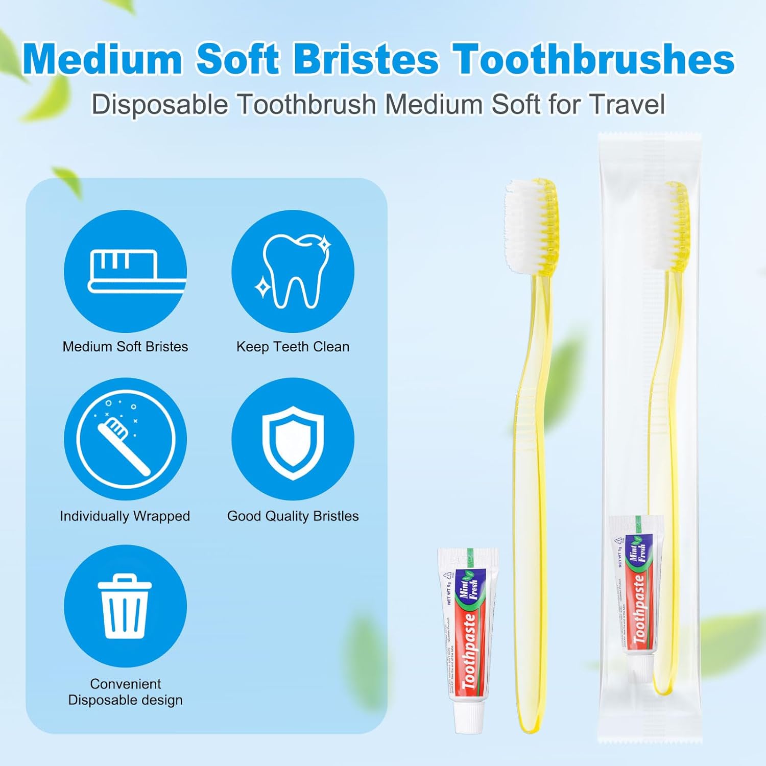 Disposable Toothbrush with Toothpaste Set Bulk, Individually Wrapped Soft Bristles Travel Size Medium Manual Toothbrushes Kit for Hotel/Travel/ Business/Donation/Homeless/Charity/Camping (200 Pack)