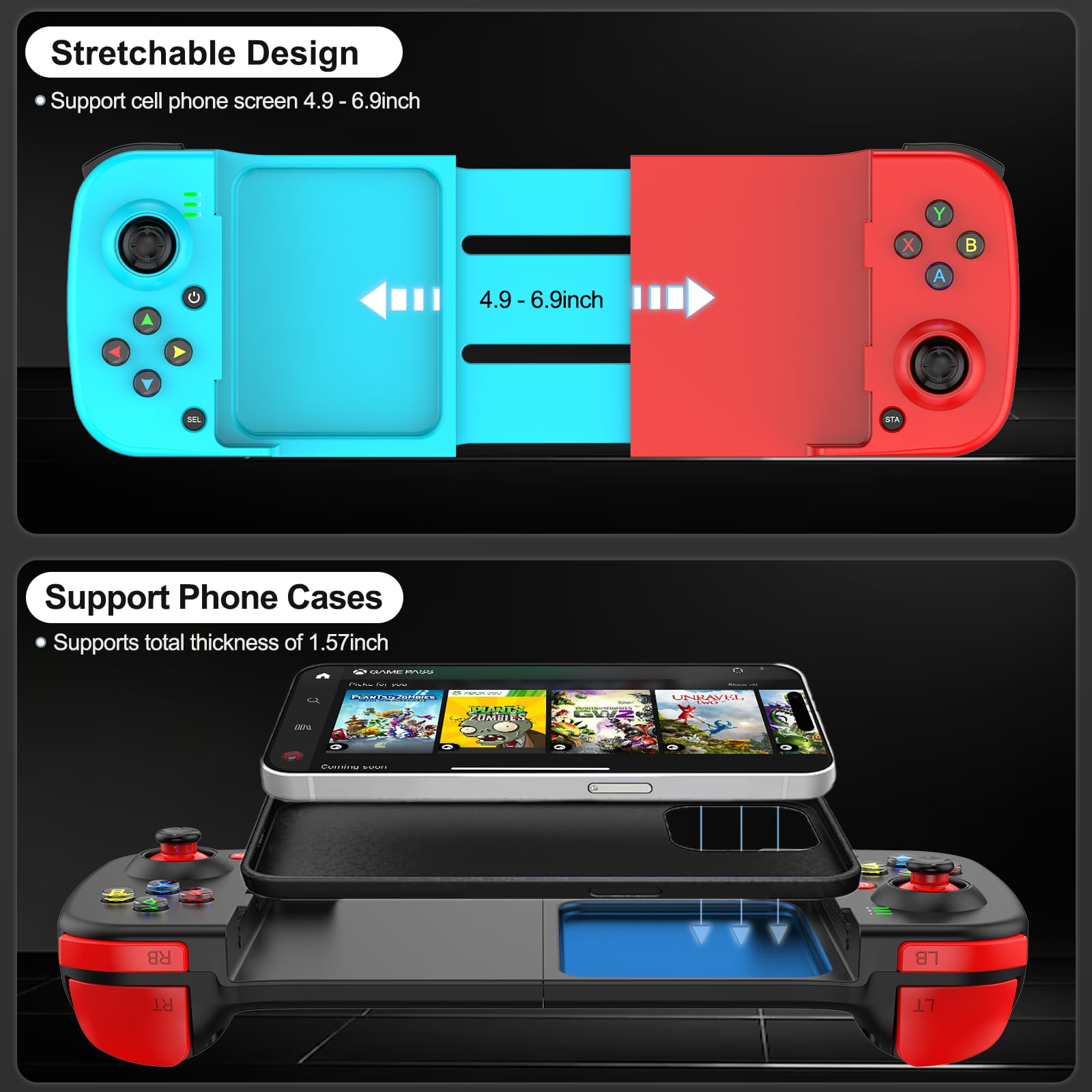 arVin Manette de jeu sans fil pour iPhone/Android/PC, Bluetooth Mobile Gamepad Joystick pour iPhone 14/13/12/11, Samsung