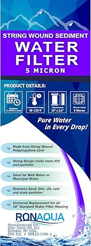 Miniatura 6 de Ronaqua Wound String Cartuchos de filtro de agua de sedimentos de 5 micrones, 10 Inc. x 2.5 Inc. Un reemplazo para cualquier sistema de ósmosis