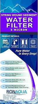 Ronaqua Wound String 5 Micron Sediment Water Filter Cartridge 10 Inc. x 2.5 Inc. A Replacement for Any RO System WELL-MATCHED with PFC4002, RS2-DS, WP5, WFPFC4002, 43235-76350
