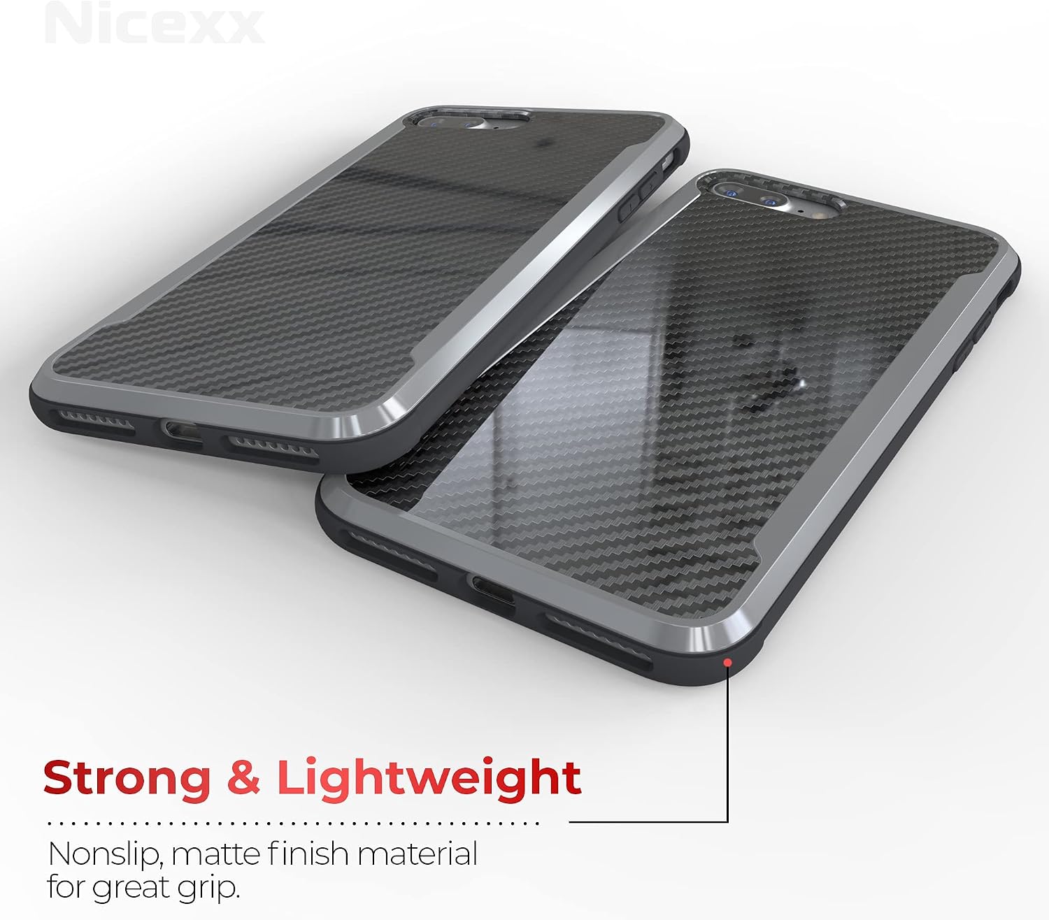 Nicexx Designed for iPhone 7 Plus | iPhone 8 Plus Case with Carbon Fiber Pattern, 12ft. Drop Tested, Wireless Charging Compatible - Black