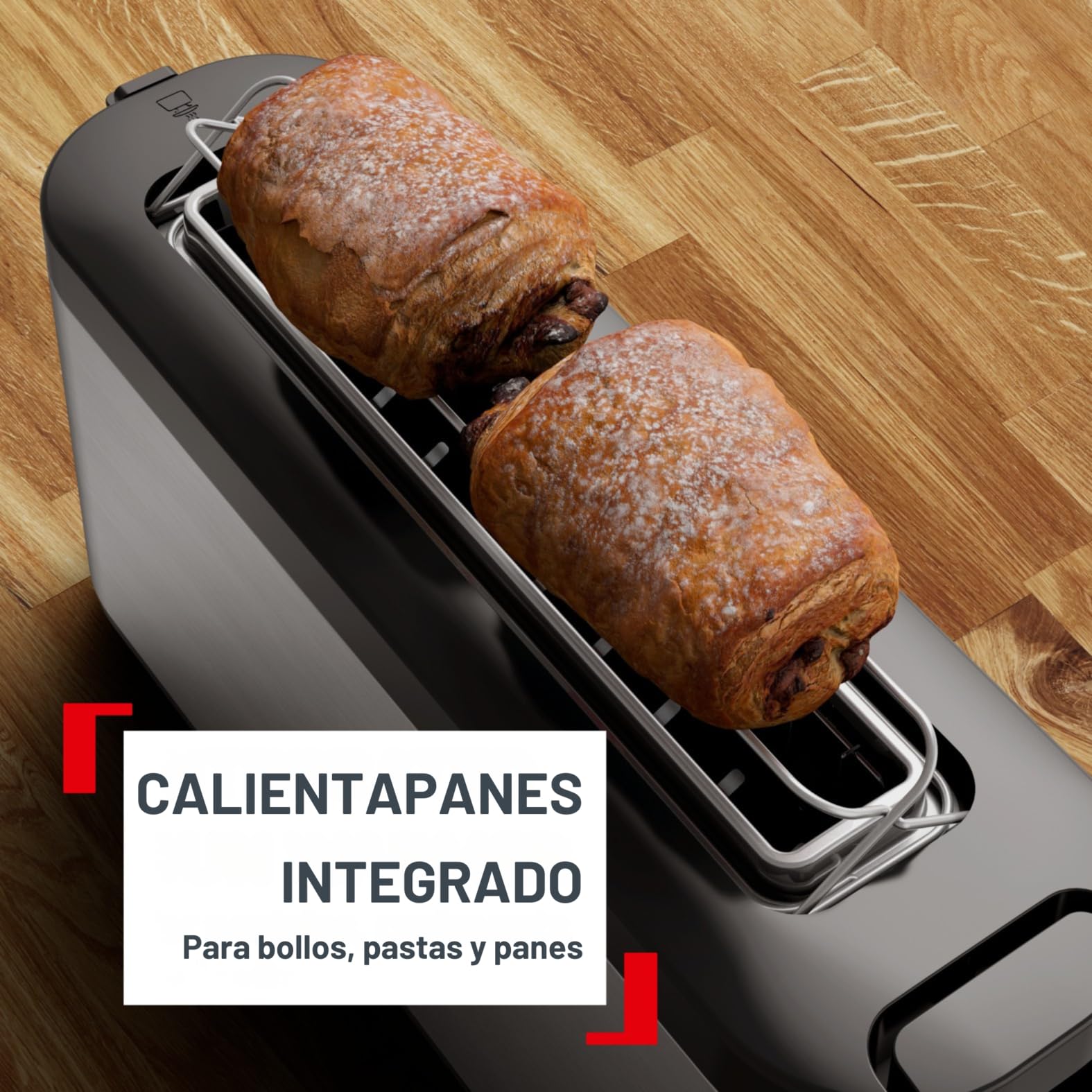 Tefal Tostadora Element, 1 ranura larga de 25 cm, 7 niveles de tostado, 1000 vatios, Rollo integrado, Diseño elegante, Negro y acero inoxidable, TL4308