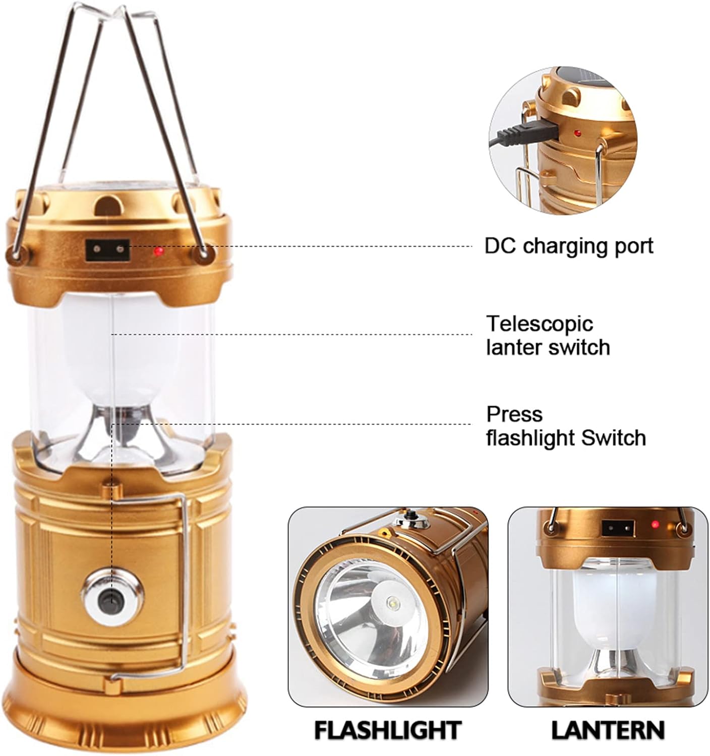 Solar Charging LED Tent Light Portable Stretch Flashlight High Capacity Power Bank Hand Shanks Lantern for Camping Outdoor Emergency