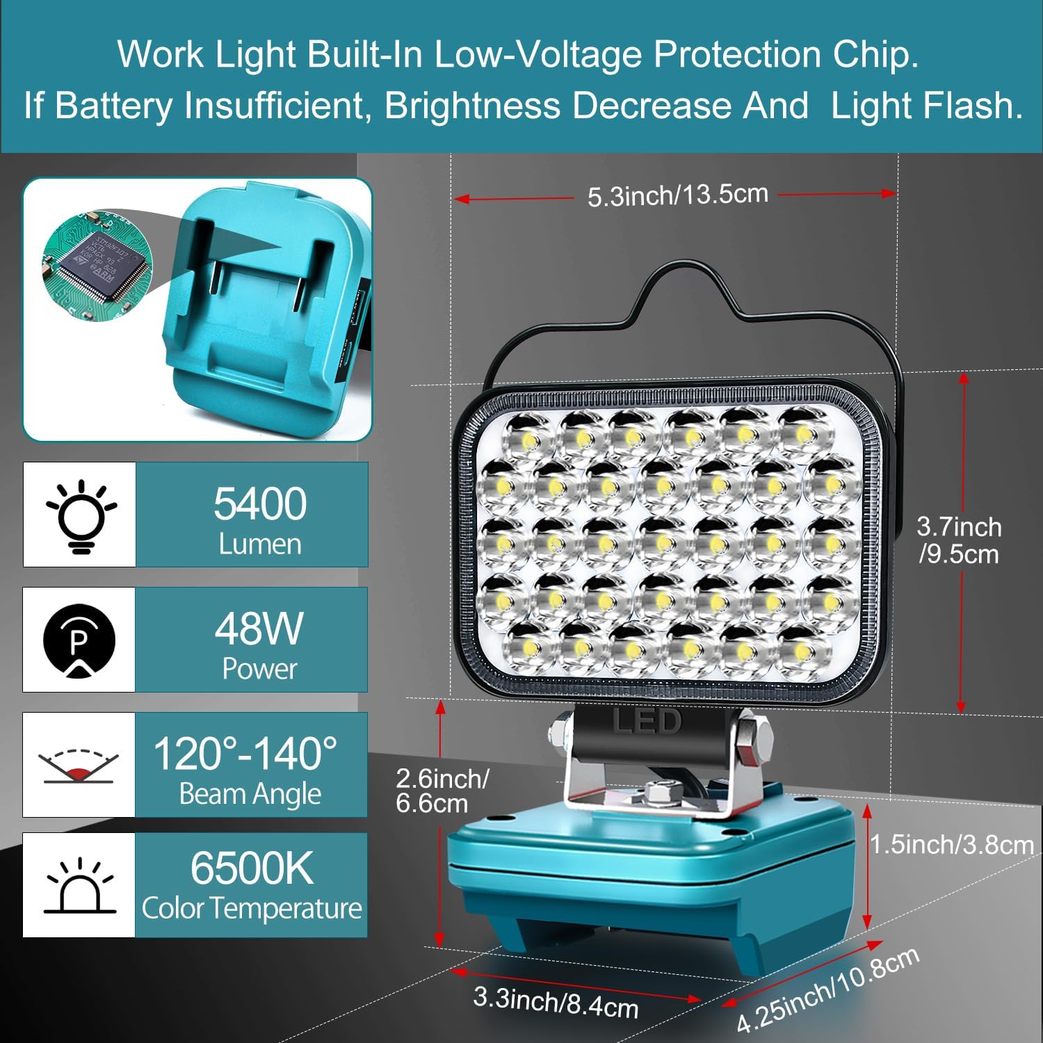 LED Work Light for Makita 14.4V/18V LXT Battery,Cordless Portable Flashlight Jobsite Light Spotlight Tool for Makita BL1850,Lamp Flood Light for Repairing/Outdoor Camping/Garages/Emergency(No Battery)