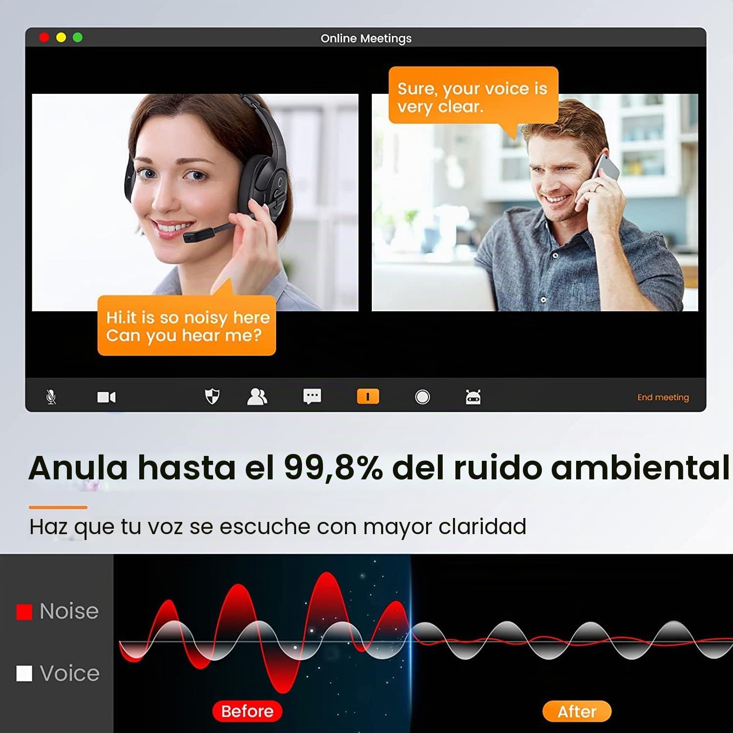 EKSA Auriculares USB con Micrófono, Cascos con Microfono Cancelación de Ruido, Control de Audio, Auriculares con Cable y Microfono para PC Portátil/Call Center/Oficina/Zoom/Teletrabajo/Teleoperador