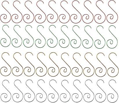 Ornament Hooks- 80 Pcs S-Shaped Christmas Ornament Hooks Hangers Red Green Gold Silver Metal Hooks for Christmas Tree Decorations