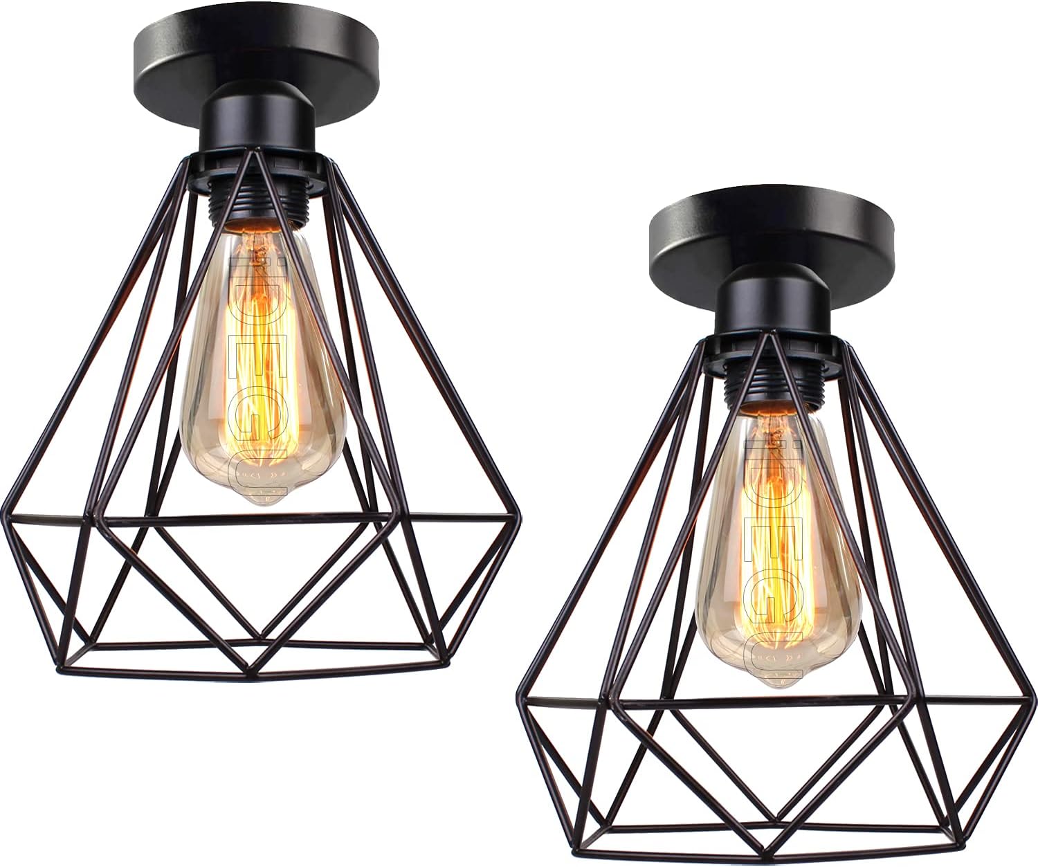 Lampada a Sospensione Industriale, 3 Luci Plafoniera con Gabbia di