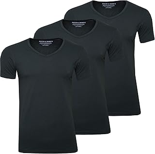 JACK & JONES 3er Set Herren T-Shirt Basic V-Ausschnitt oder Rundhals einfarbig Slim Fit in