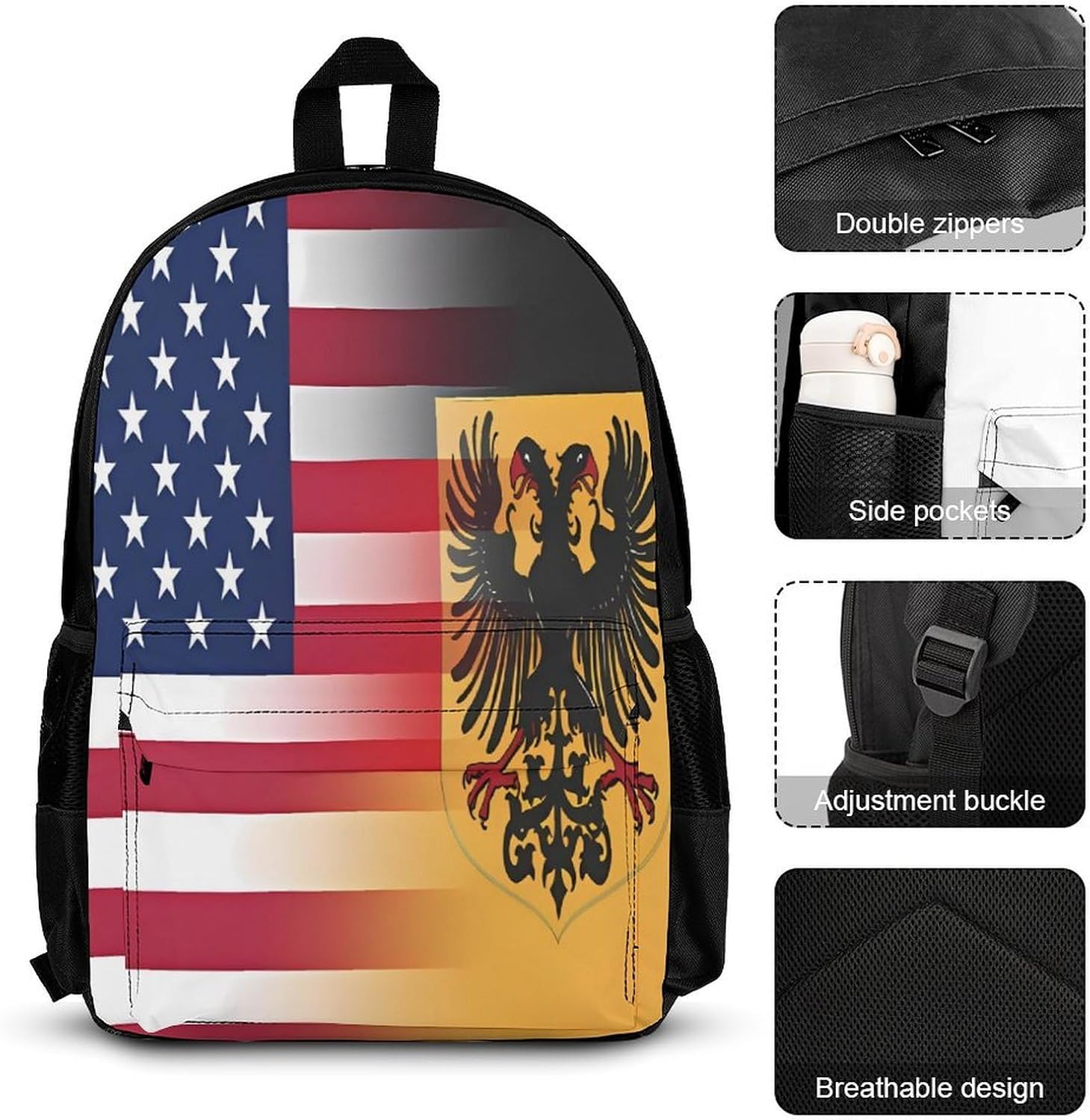 U.S. And German Flag Backpack Set with Shoulder Bag Lunch Bag Pencil Case 3 Piece Cute Daypack Sets image 3