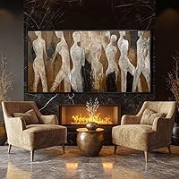 Vista 3 de CHUDANHAO Black Line Wall Decor Brown Canvas Wall Art Figure Wall Decorations 29"x58" Large Pictures for Living Room Artwork for Office