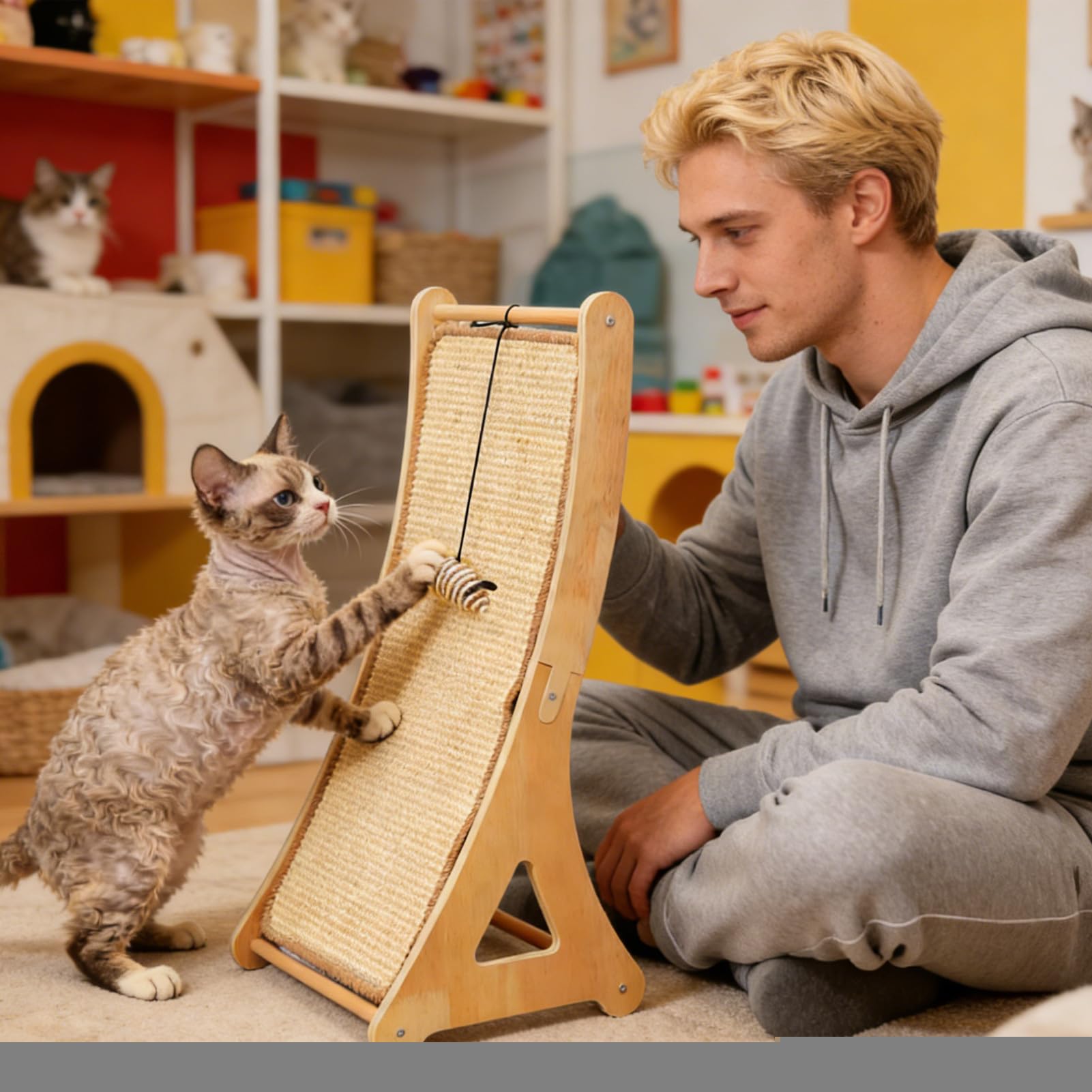 Tappetino Graffiante per Gatti Interattivo Antistress per Gatti | Graffiatoio Verticale con Pallina Per Interni Casa Per Conigli Cuccioli Angolo E Pavimento
