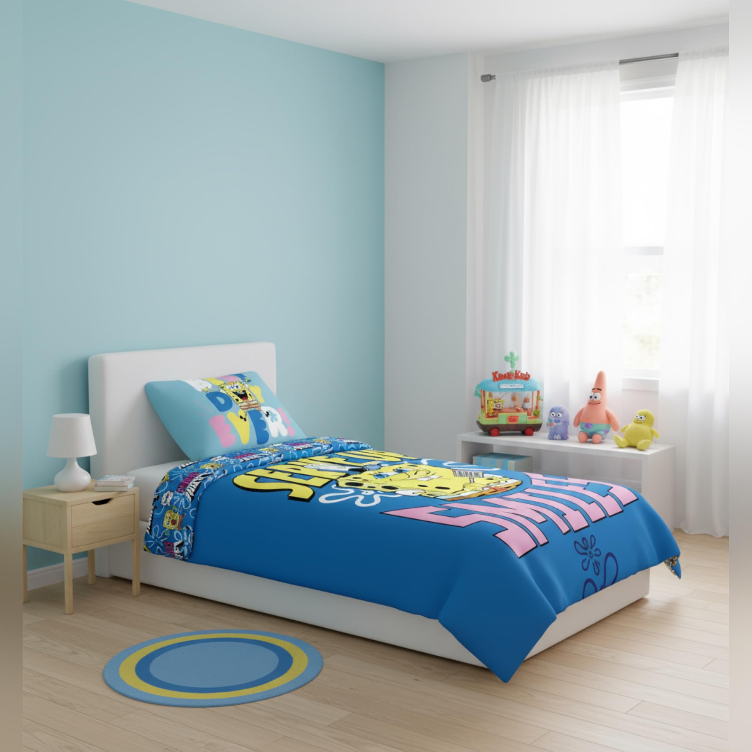 Set di Biancheria da Letto SpongeBob SquarePants 100% Cotone | Copripiumino per Letto Singolo per Bambini 140x200 cm + Federa 60x65 cm | Stampa Cartone Animato "Serve Up Smiles" | Morbido e