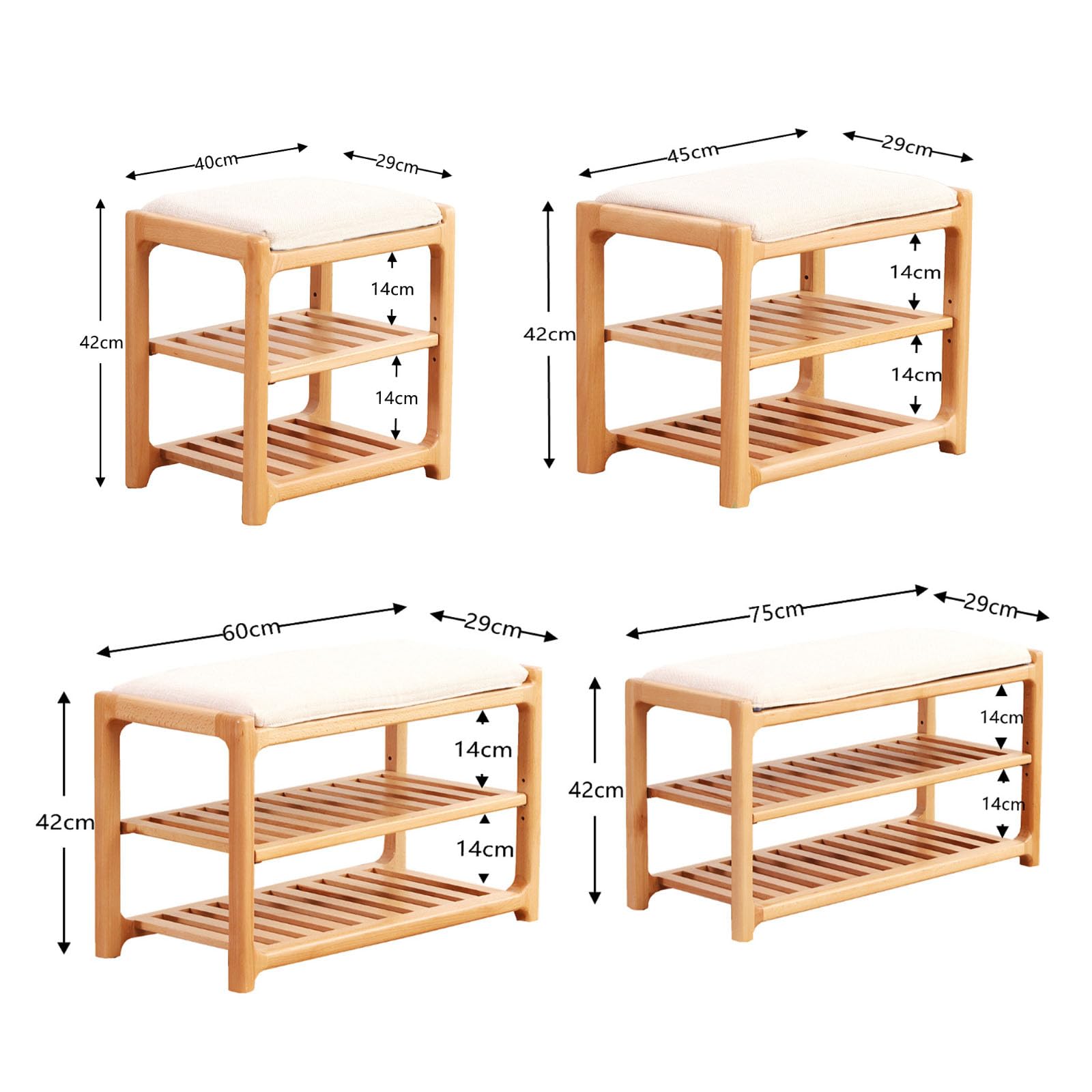 JSLJJBD Panca Portascarpe,con Seduta Imbottita in Schiuma,ripiano per Ingresso,Sedile Sfoderabile E Lavabile, Sgabello Cambiascarpe A Doppio Strato con Scarpiera 40 * 29 * 42cm Woodcolor