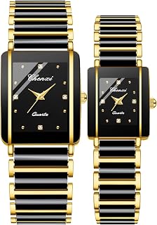 Gosasa Vintage Ceramic Couple Watches: Matching His & Hers Square Quartz Diamond Dial, Waterproof Pair Set