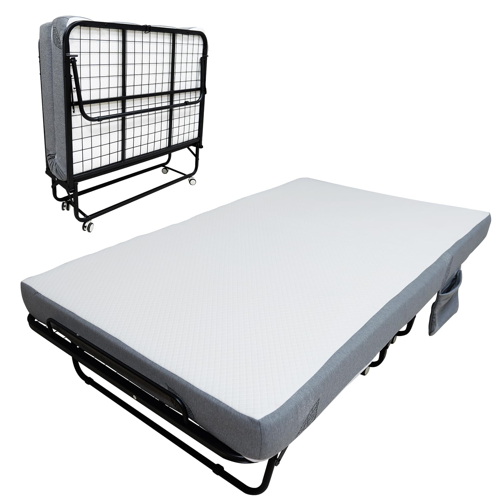 Garvee Feldbett mit Matratze Klappbar 190x114cm Gästebett Erwachsene | 15 cm Memory-Schaum-Matratze, Stahlrahmen 204 kg, 4 Rollen, faltbar und platzsparend, für Gäste, Camping, Büro, Wohnmobil