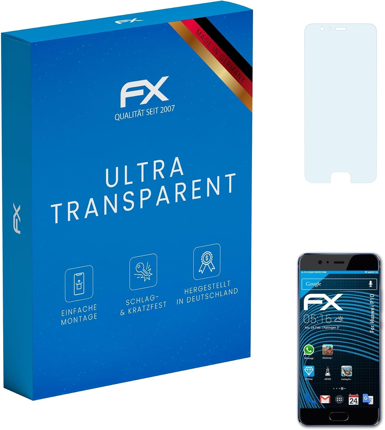 atFoliX Screen Protection Film compatible with Huawei P10 Screen Protector, ultra-clear FX Protective Film (3X)