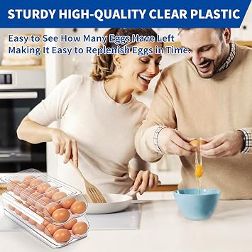 MesRosa Egg Holder for Fridge, Automatic Rolling Egg Organizer -1 Layer