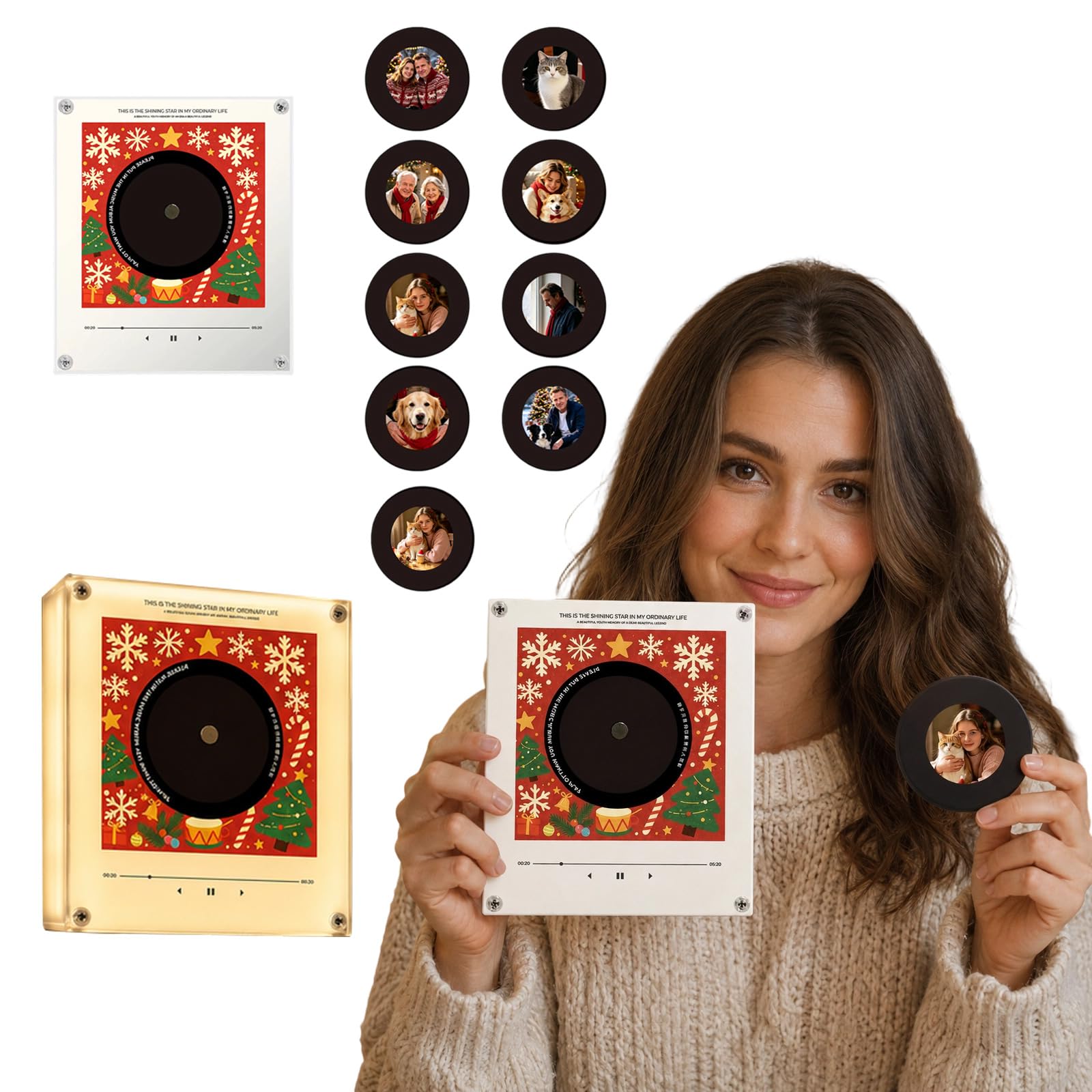Personalisierter Kühlschrankmagnet mit Vinyl-Player für Weihnachten
