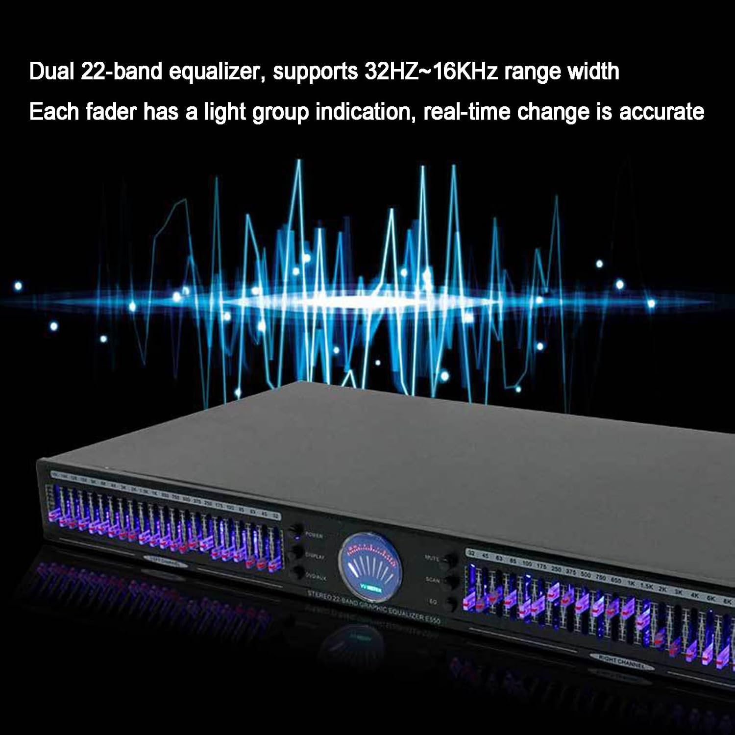 Égaliseur Audio 22 Bandes, Égaliseur Graphique Stéréo, Double Canal, Format Rack 1u, avec 10 Effets Préréglés, Réduction Automatique du Bruit, Égaliseur Hi-FI pour La Maison