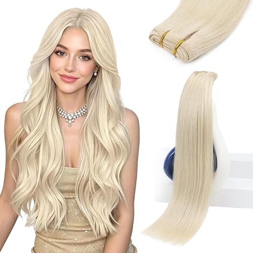 Sunny Hair Weft Hair Extensions Human Hair Platinum Blonde 12 Inch