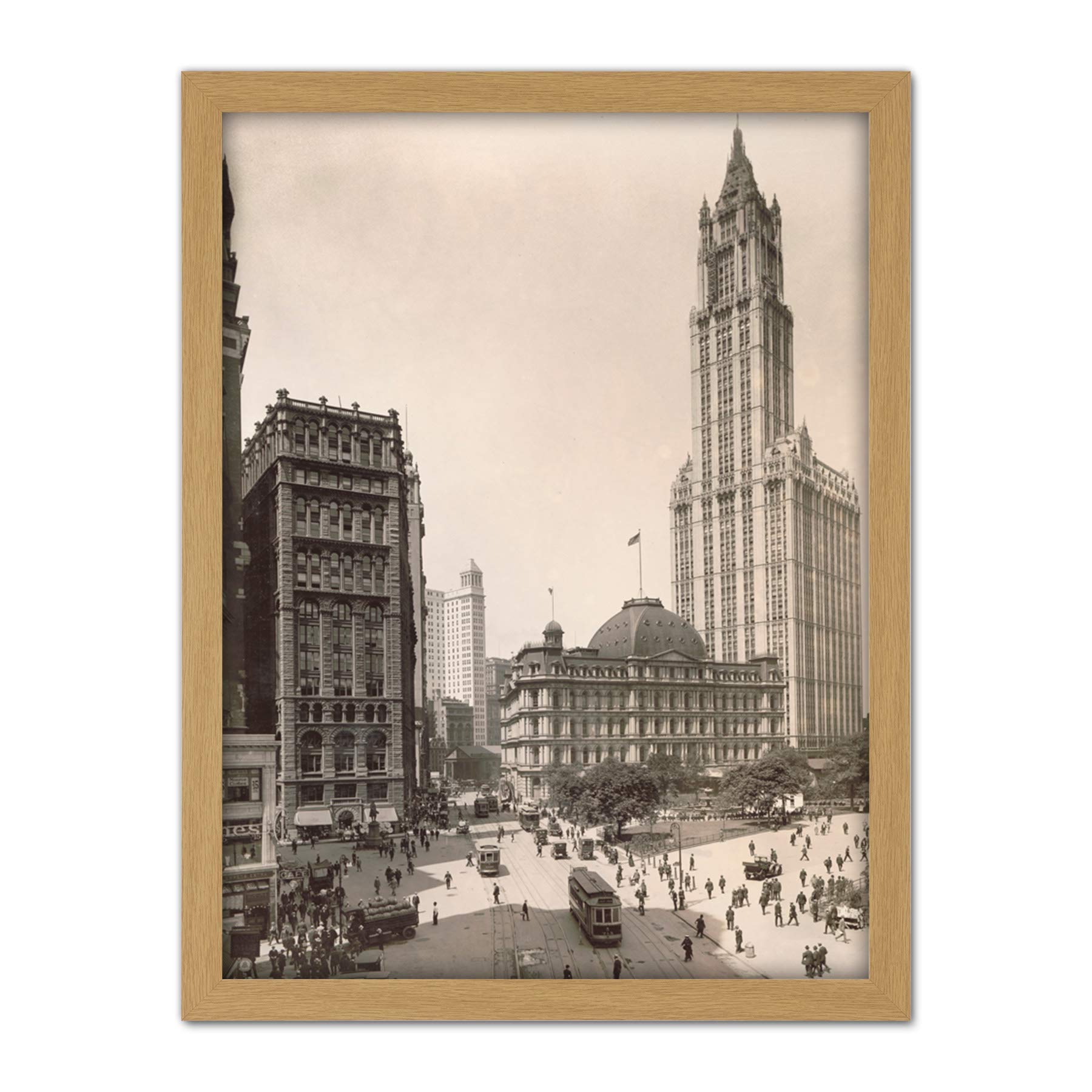 Artery8 New York Woolworth Building Street Scene Vintage Photo Artwork Framed Wall Art Print 18X24 Inch
