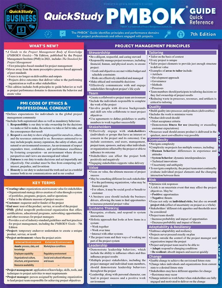 QuickStudy PMBOK Guide Quick Reference - for 7th Edition: Laminated Test-Prep