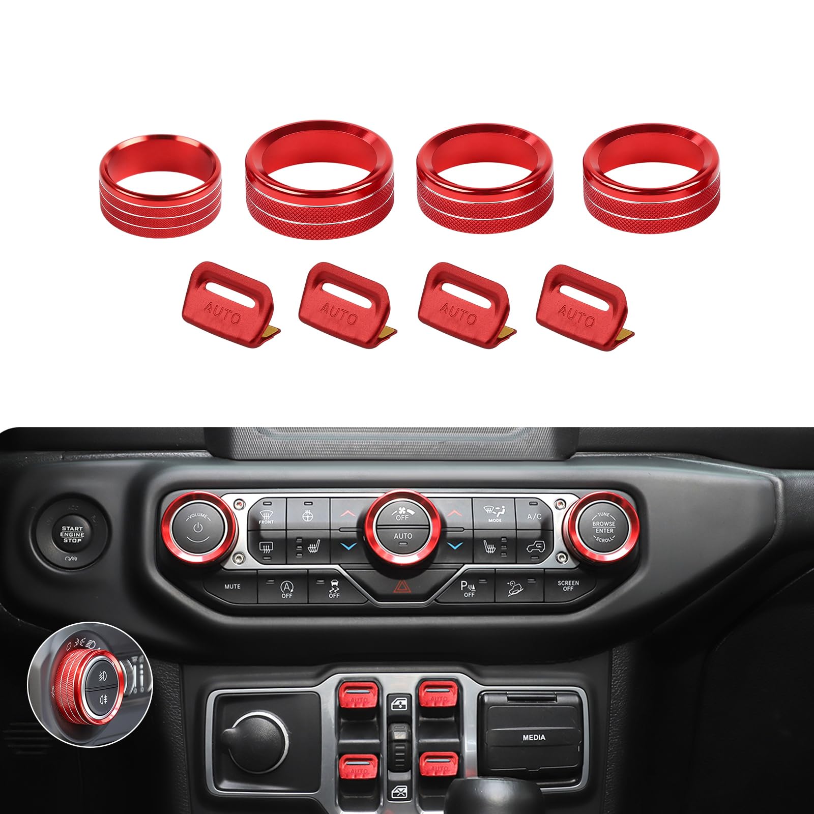 JL Switch Button Covers Window Control Air Conditioner Headlight Volume Radio Knob Trims Interior Accessories Compatible with Jeep Wrangler JL JLU 2018-2026 & Gladiator JT 2020-2026, Red