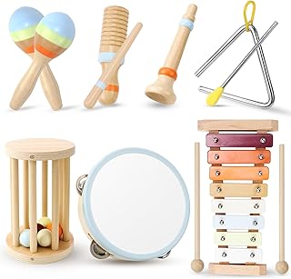 Jeinbuil Musical Instruments Set of 7 for Children, Wooden Toy, Children's Toy from 3 Years, Xylophone Drum for Children, Baby, Musical Toy, Montessori Toy