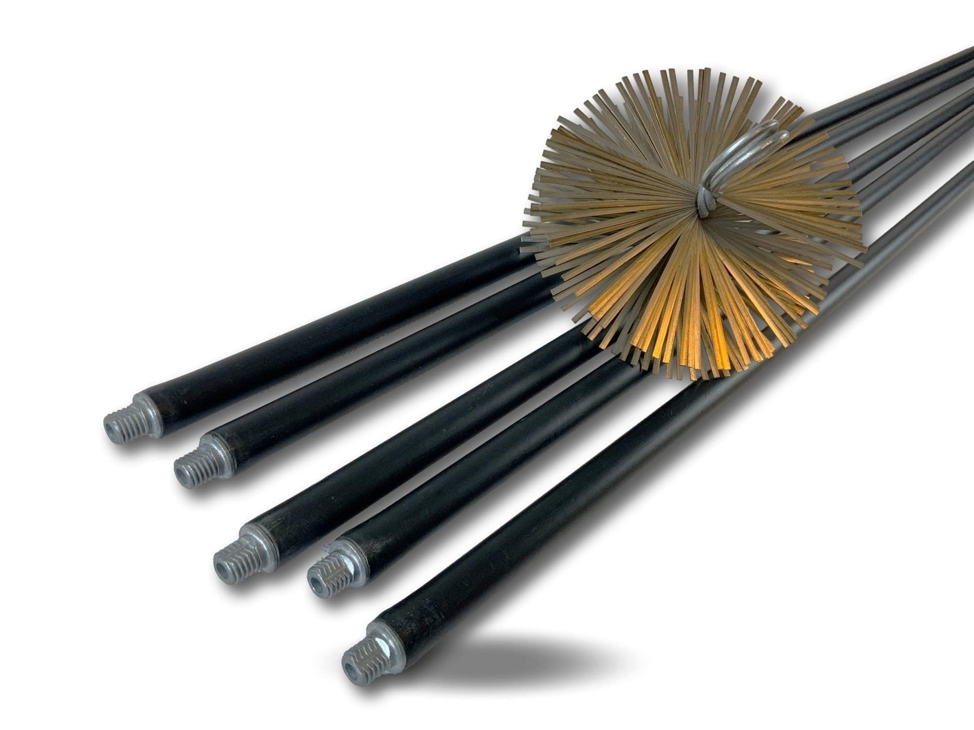 Kibros Kit spazzacamino classico non intubate acciaio Ø 180 mm 5 aste | Scovolo in acciaio piatto, 5 aste nere cave Ø 17 mm, 5×1,4 m per un totale di 7 m.
