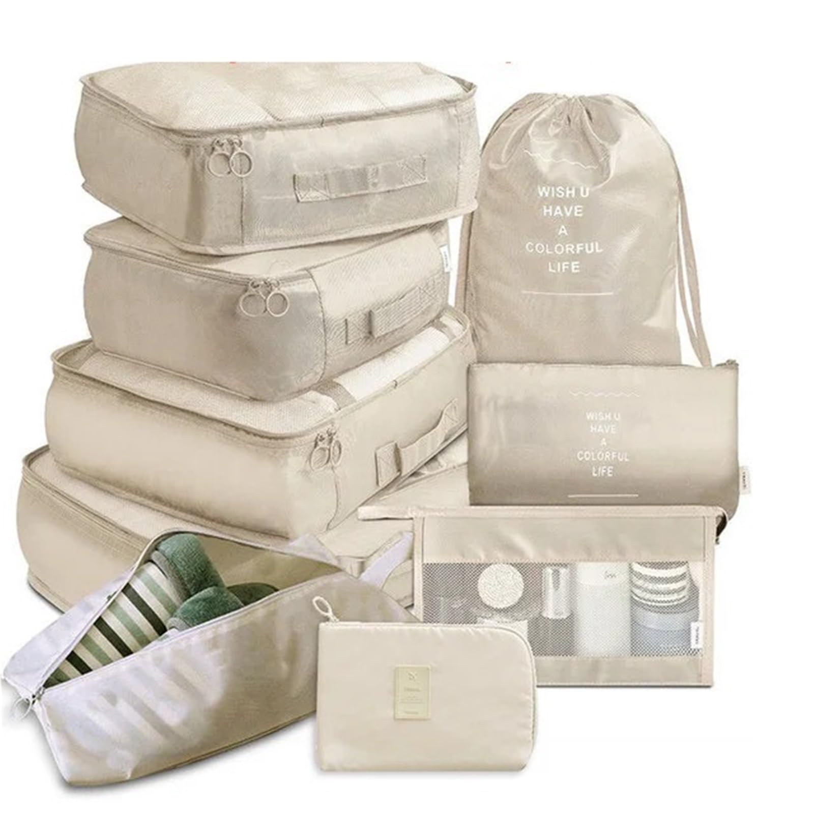 Set di 9 borse portaoggetti da viaggio for organizzare valigie, vestiti, reggiseni, scarpe, ecc Organizer per valigie(9PCS Beige)