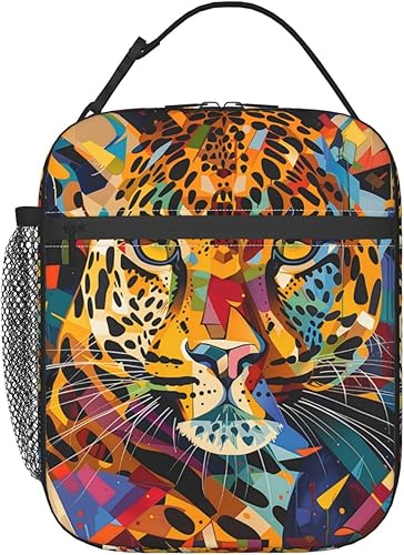 Miniatura 2 de Lonchera aislada para mujeres y hombres, colorida lonchera con temática de leopardo, reutilizable, portátil, bolsa de almuerzo enfriadora,