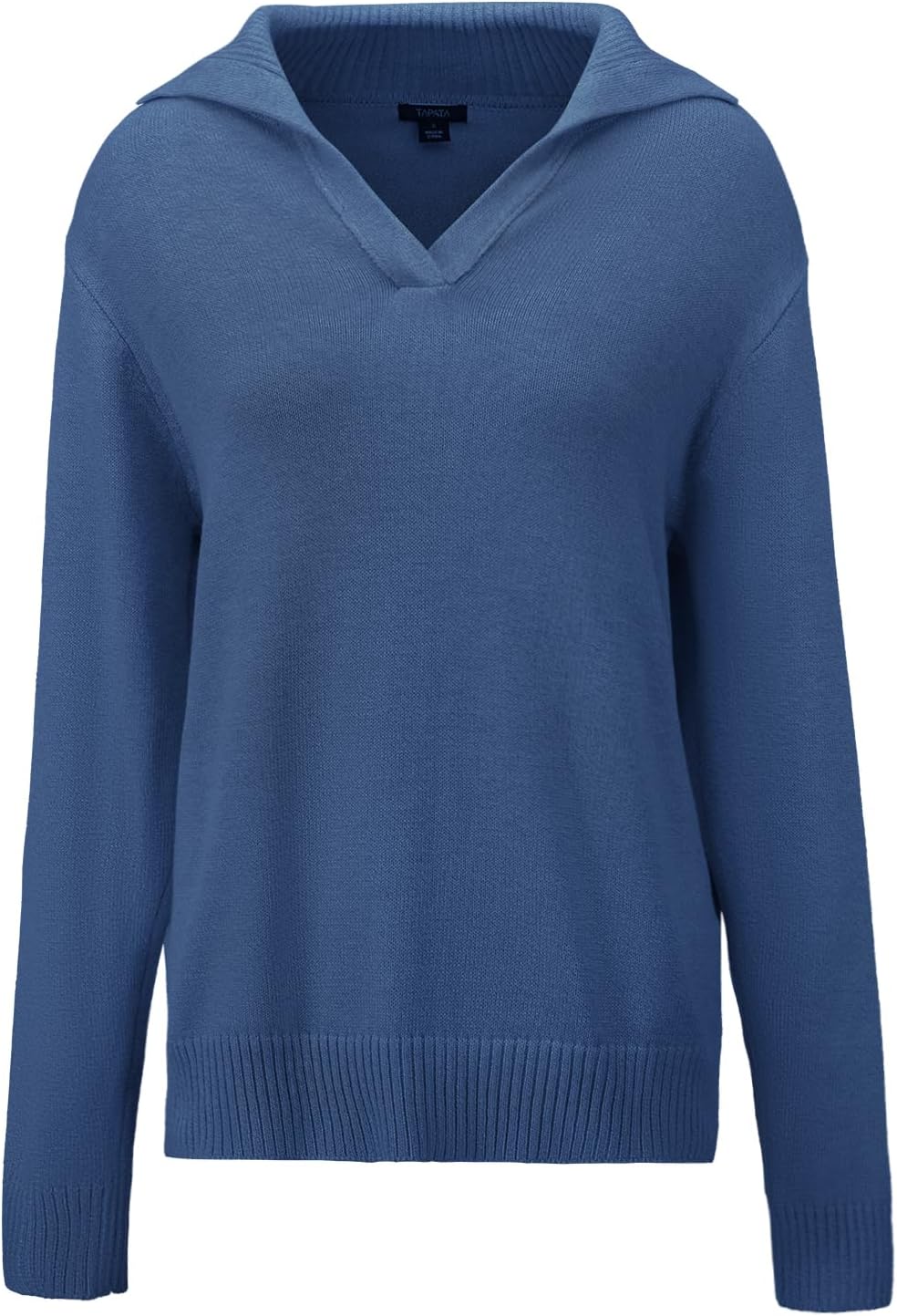 Tapata Womens Sweaters Collared V Neck Casual Pullover Sweater Long Sleeve Tops Lapel Solid Color