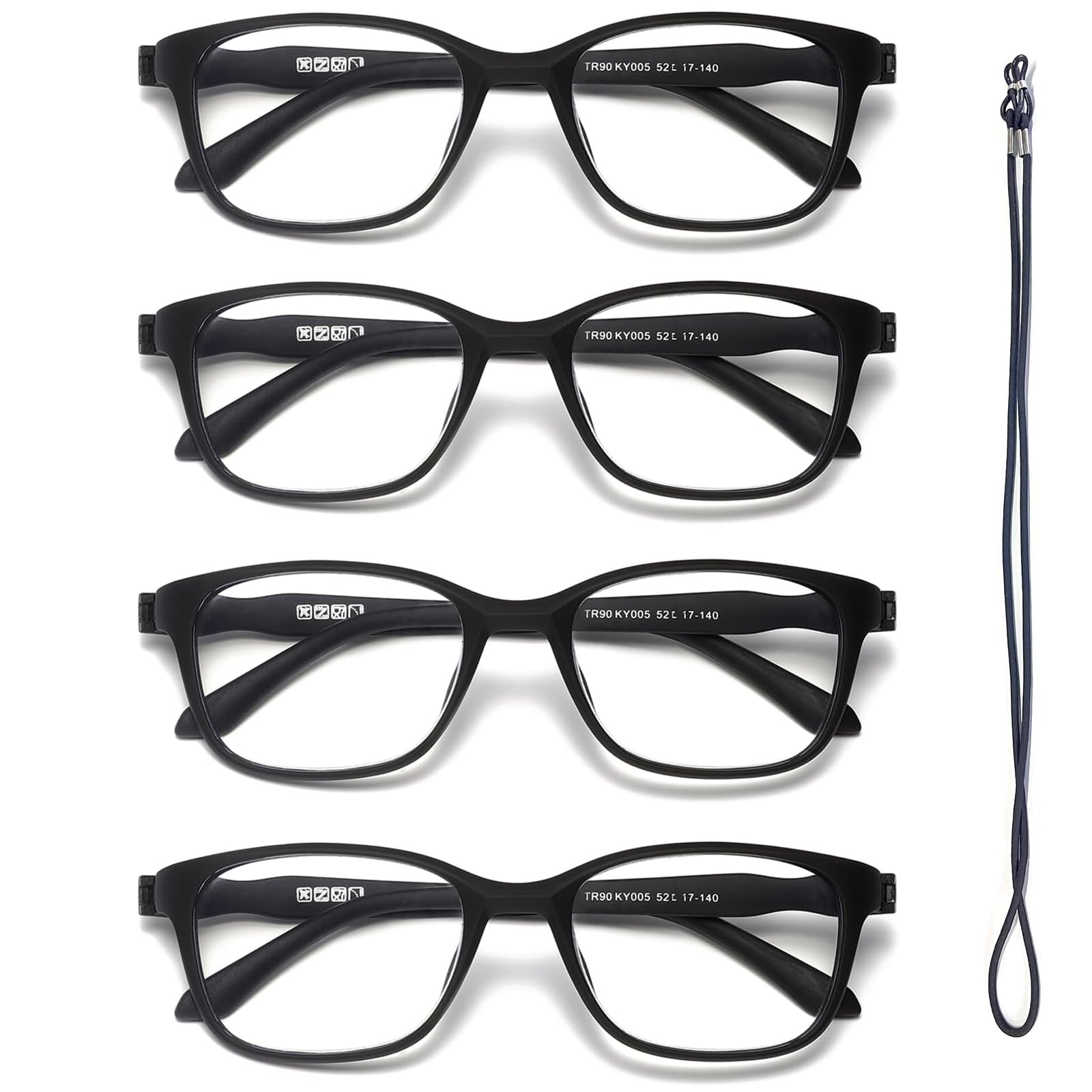 Hubeye 4 pares Gafas de lectura de TR90 redondas negros para mujeres y hombres ultraligeras anteojos de lectura gafas anti luz azul con cuerda de gafas 2.50